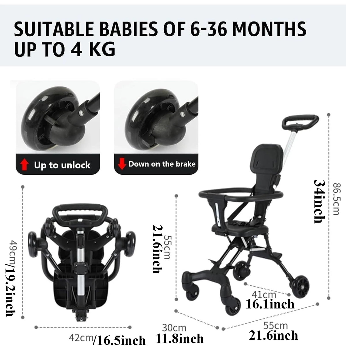 Convenience Stroller Lightweight Baby Travel Stroller Compact Stroller One-Handed Folding Canopy for Toddlers Travel Airplane