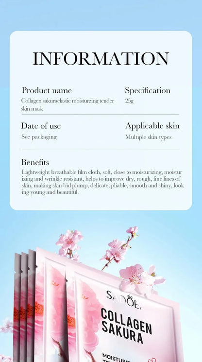 Sadoer Sakura Face Mask Facial Skincare Moisturizing Brightening Hydrating Firming Collagen Facial Masks Face Sheet Mask