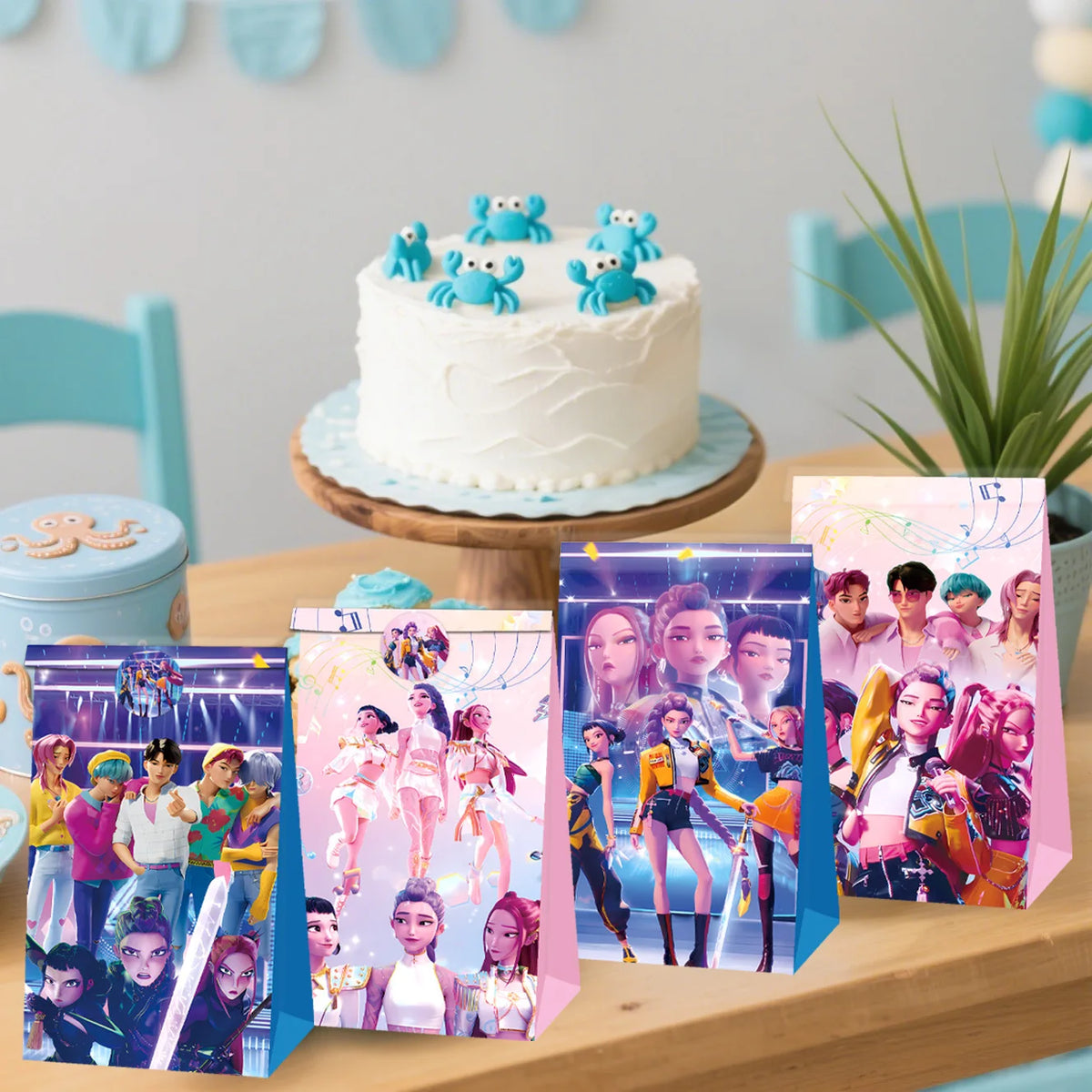12 PCS Cute Cartoon k-pop Paper Gift Bags with Handles, Sealable Holiday & Party Bags for Candy & Small Gifts  Bullet Points