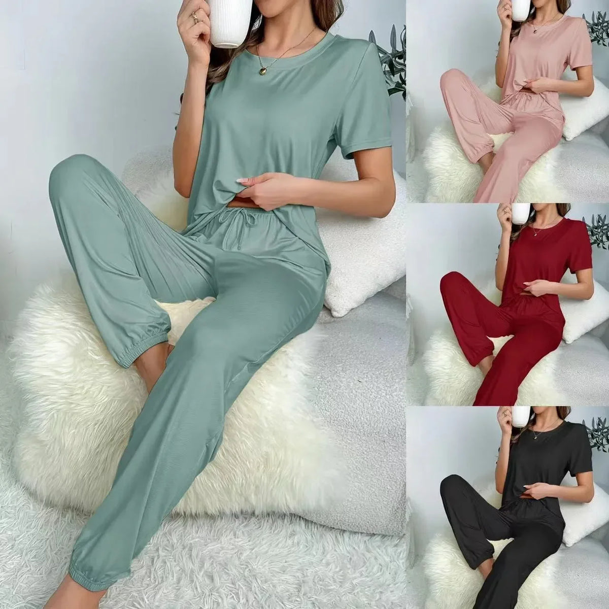 Suit Women's Clothing Family Clothing Summer Comfortable Casual Fashion Pajamas And Pants Set Two-piece