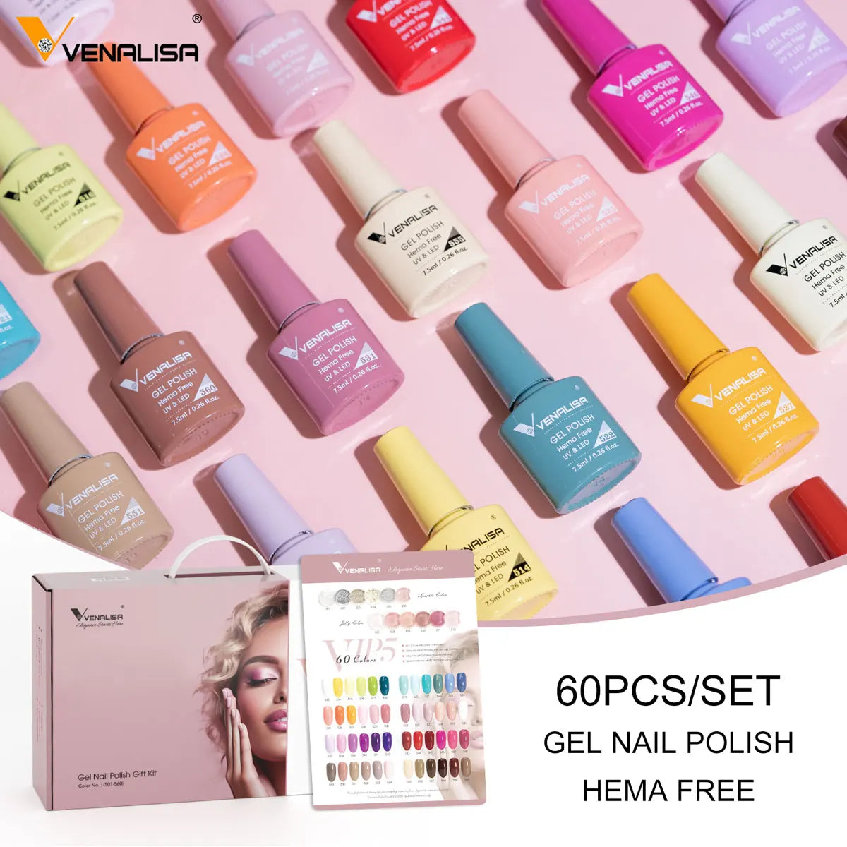 VIP5 VENALISA Gel Nail Polish Kit Hema Free Nude Pink Glitter Gorgeous Color Nail Manicure Soak off UV LED Nail Gel Varnish Set