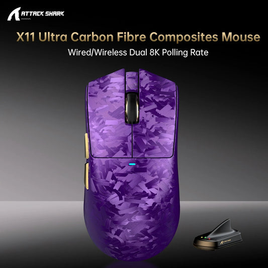 Attack Shark X11 Ultra 59g Superlight Wireless 8K Gaming Mouse Carbon Fiber Nano-Metal Ice Coating PAW3950MAX