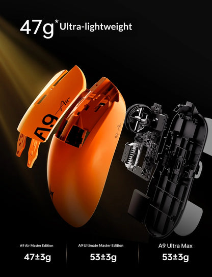 ATK DragonFly A9 Air Ultimate Wireless Gaming Mouse PAW3950 Ultra 42000DPI 750IPS 8KHz RGB Ergonomic Design for Windows MacOs