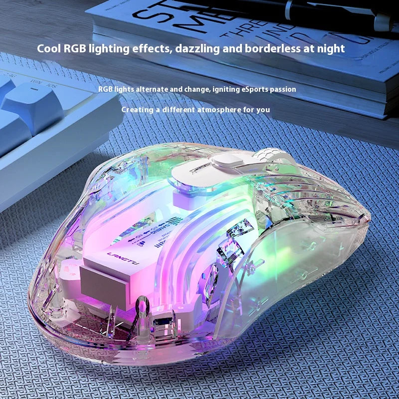LANGTU G4 Three Mode RGB Bluetooth Wireless Mouse - Desktop Laptop Gaming Office Silent Transparent Mouse