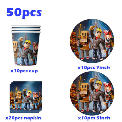 Roblox Theme Party Supplies Birthday Decorations Tableware Paper Cups Balloon Tablecloth Gift Bag Banner Cake Topper Baby Shower