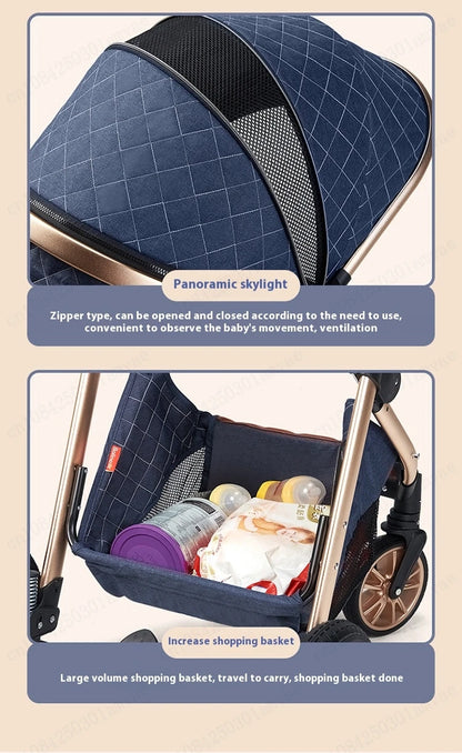 Luxury Baby Stroller 3 in 1 High Landscape Baby Cart Can Sit Can Lie Portable Pushchair Baby Cradel Infant Carrier