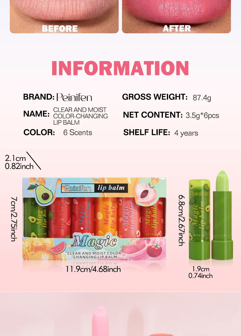 6Pcs Fruit Flavor Lip Balm Set Peach Strawberry LongLasting Moisturizing Lip GlossTransparent Shiny Non StickyHydrating Lip Care