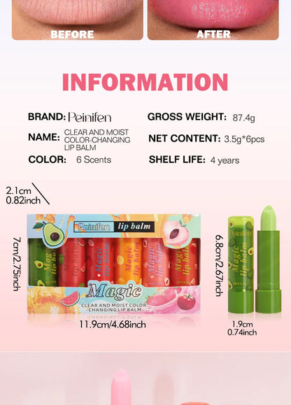 6Pcs Fruit Flavor Lip Balm Set Peach Strawberry LongLasting Moisturizing Lip GlossTransparent Shiny Non StickyHydrating Lip Care