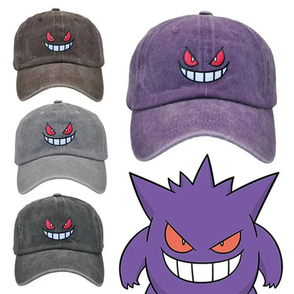 Anime Pokemon Hats Pocket Gengar Unisex Solid Color Summer Sunburn Protection Baseball Caps Adjustable Sunshade Hat Gifts