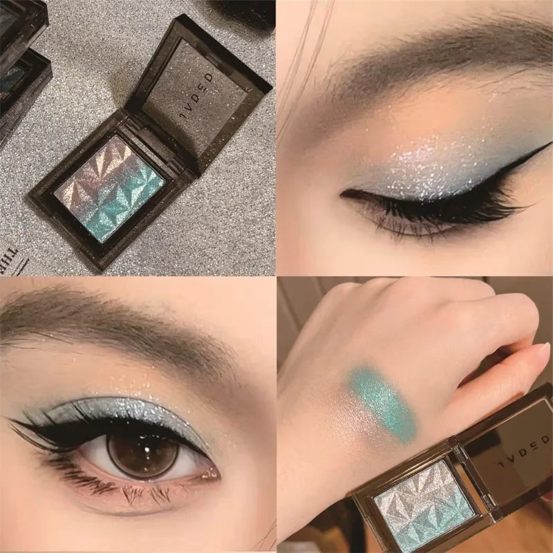 Chameleon Gradient Eyeshadow Palette Glitter Smokey Silver Blue Highlighter Metallic Pearlescent Eyes Makeup Lasting Brightening