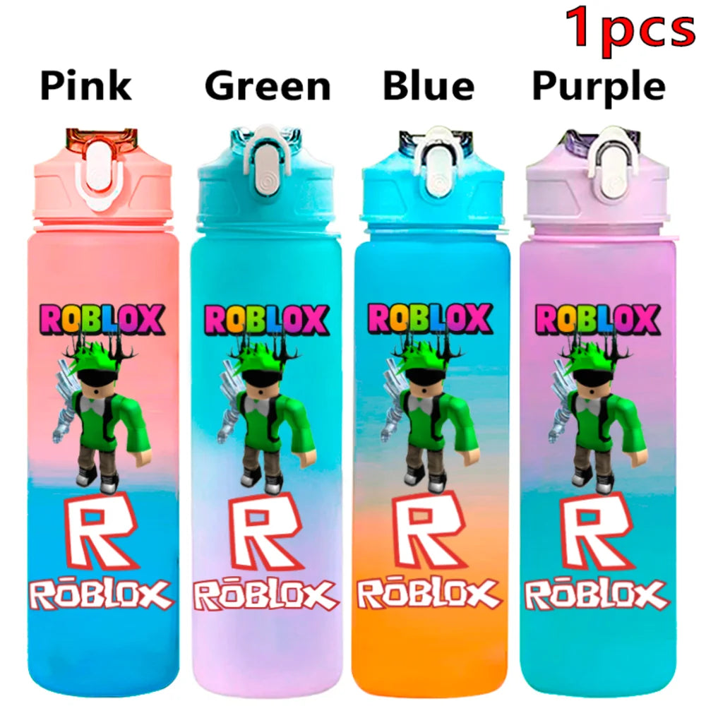 750ml Roblox Cartoon Large Capacity Gradient Color Straw Bottle Camping Drinking Tools Student Game Periphery Plastic Sports Cup