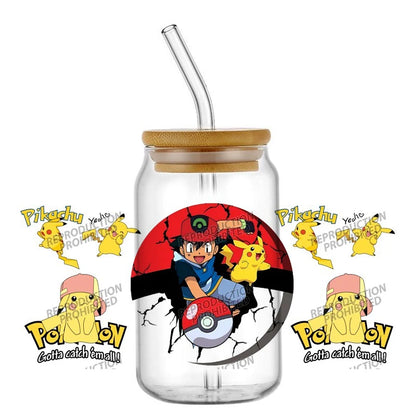 26 New cute Styles Cartoon Pokemon Friends 16oz UV DTF 3D Phone Sticker Decals Wraps Glass Can Cups Creative Craft DIY Gifts