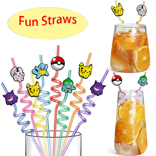 6/12/18pcs Pokemon Birthday Decorations Cartoon Straws Party Favors Reusable Drinking Straws Pikachu Cute Straws Birthday Suppli