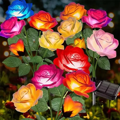 5 Heads Rose Lawn Lamp Solar Lights Outdoor Decorative Solar Garden Lights for Yard Patio Garden Wedding Decor Fairy Lights