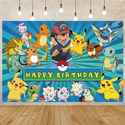 Cartoon Cute Kid Birthday Party Decorations Backdrop Pikachu Theme Photography Background Baby Shower Banner Photo Booth Props