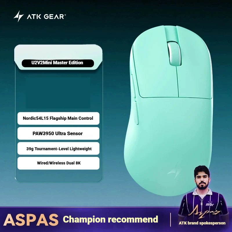 NEW ATK U2/V2 PAW3950 8K Wireless Gaming Mouse 3mode Double 39g Lightweight E-Sport Mouse Custom Accessory Computer Office Work