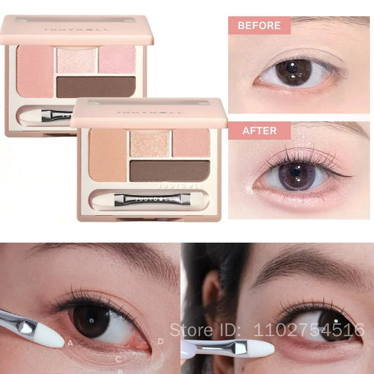 Judydoll 4 Colors Eyeshadow Palette Blush Eyeliner Eye Shadow Highlight Contour Palette Silkworm Plate Face Brighten Makeup