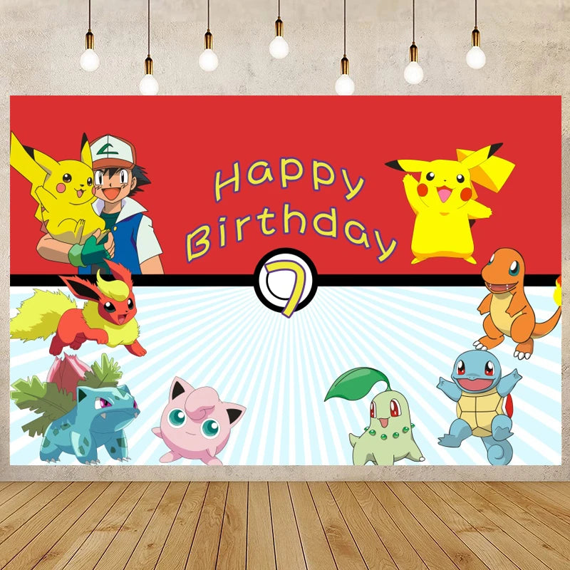 Cartoon Cute Kid Birthday Party Decorations Backdrop Pikachu Theme Photography Background Baby Shower Banner Photo Booth Props