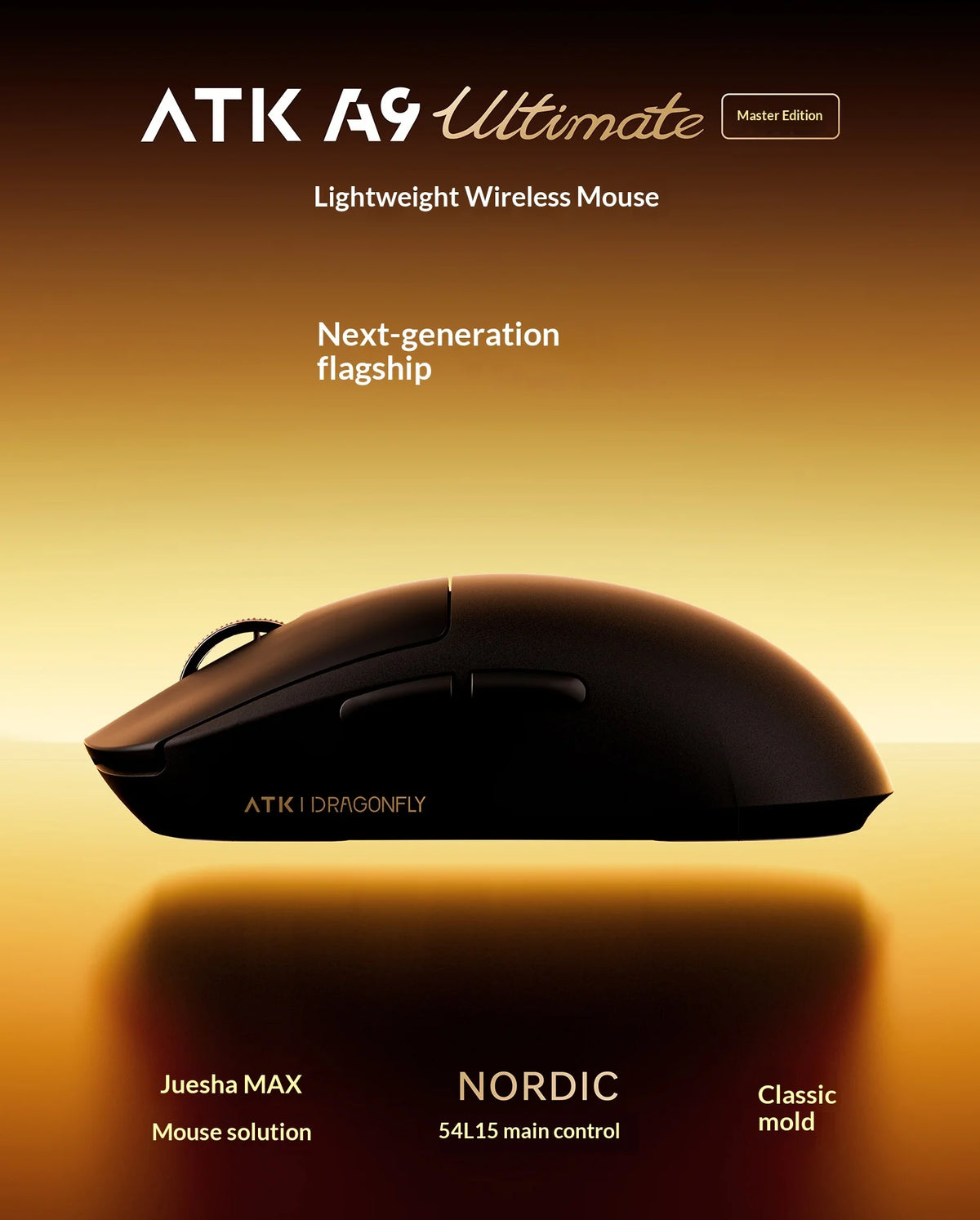 ATK DragonFly A9 Air Ultimate Wireless Gaming Mouse PAW3950 Ultra 42000DPI 750IPS 8KHz RGB Ergonomic Design for Windows MacOs