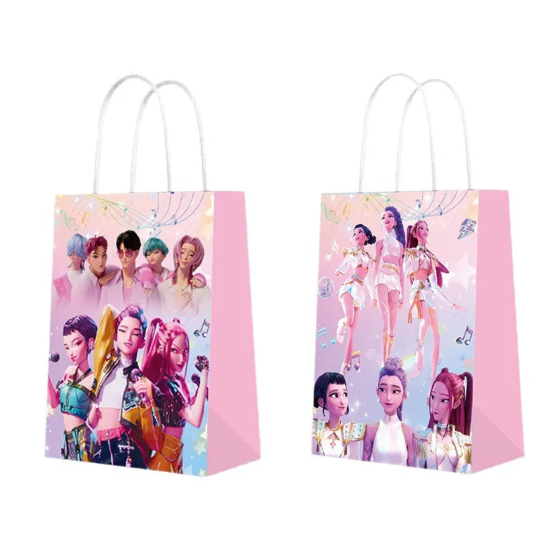 12 PCS Cute Cartoon k-pop Paper Gift Bags with Handles, Sealable Holiday & Party Bags for Candy & Small Gifts  Bullet Points