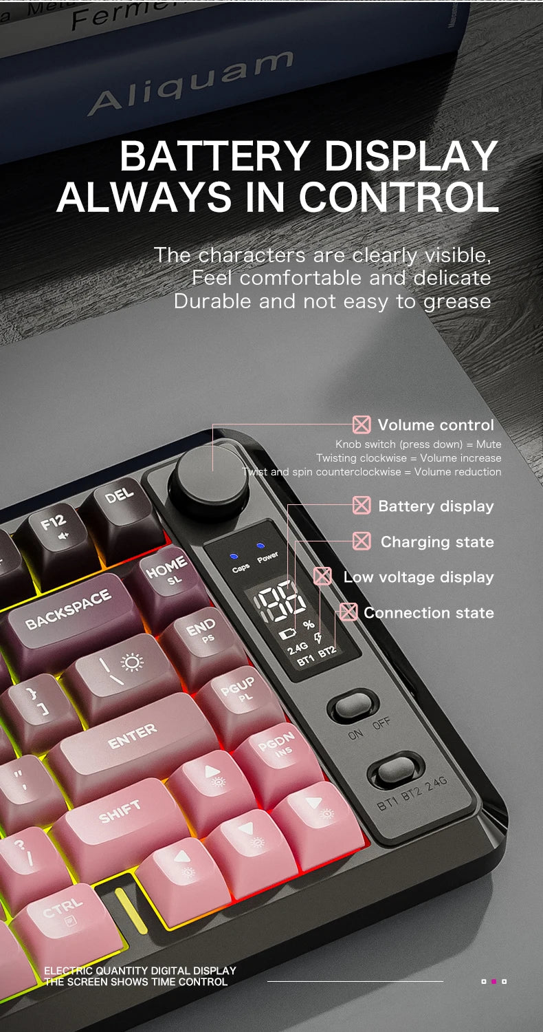 FREEWOLF M75 Wireless Keyboard, Bluetooth Dual-mode, PBT Gradient Ball Cap, With Display Screen, Gaming Keyboard