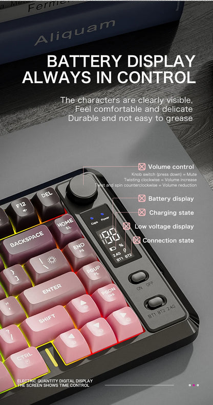 FREEWOLF M75 Wireless Keyboard, Bluetooth Dual-mode, PBT Gradient Ball Cap, With Display Screen, Gaming Keyboard