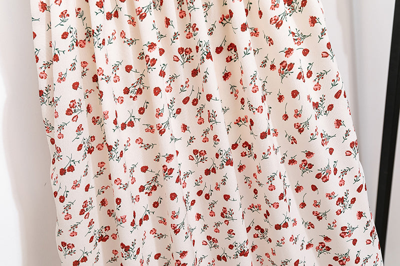 Floral Chiffon Smocked Midi Dress: Butterfly Sleeve Square Neck A-Line Gown