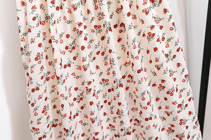 Floral Chiffon Smocked Midi Dress: Butterfly Sleeve Square Neck A-Line Gown