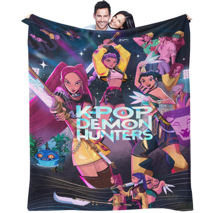 K-Pop Demon Hunter Theme Blanket, Soft Cozy Flannel Cover Blanket, Fan Gift Blanket, Multi-Purpose Blanket for Home and Leisure