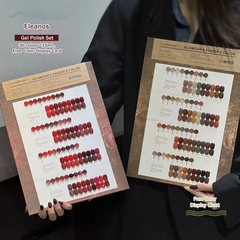Eleanos Christmas 36pcs Fall Winter Red Gel Nail Polish Set With Color Card Korean Style Gel Kit Nail UV LED Varnishes Nail Art