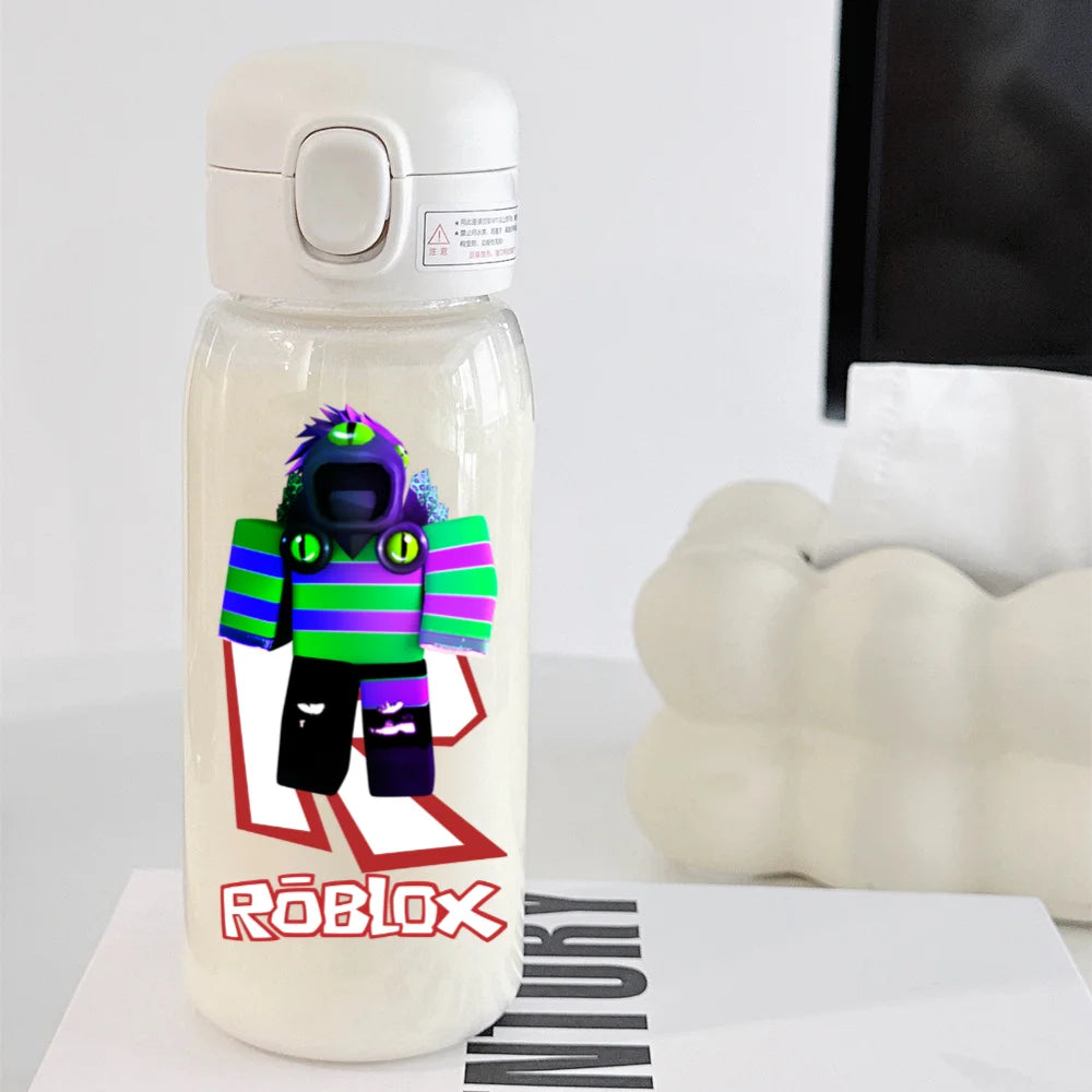 600ml Game Roblox Transparent Straw Water Cup Portable Large Capacity Straw Water Bottle Student Water Cup Plastic Sports Cup