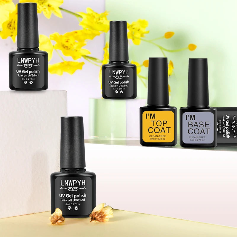 LNWPYH Gel Nail Polish Set Nail Gel Kit 26 Color Semi Permanent UV Led Gel Varnish Soak Off Nail Lacquers Base Coat Top Coat Kit