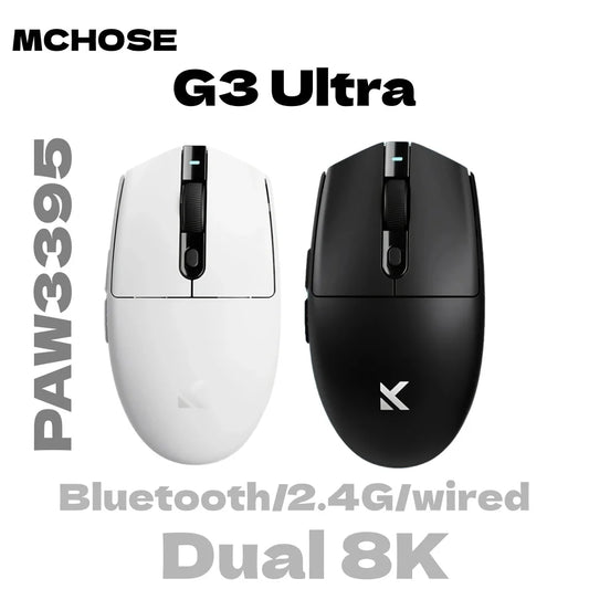 MCHOSE G3 Ultra Wireless Gaming Tri-Mode Mouse PAW3395 26000DPI 8K Polling Rate 64g Ultra-Lightweight Office Mouse