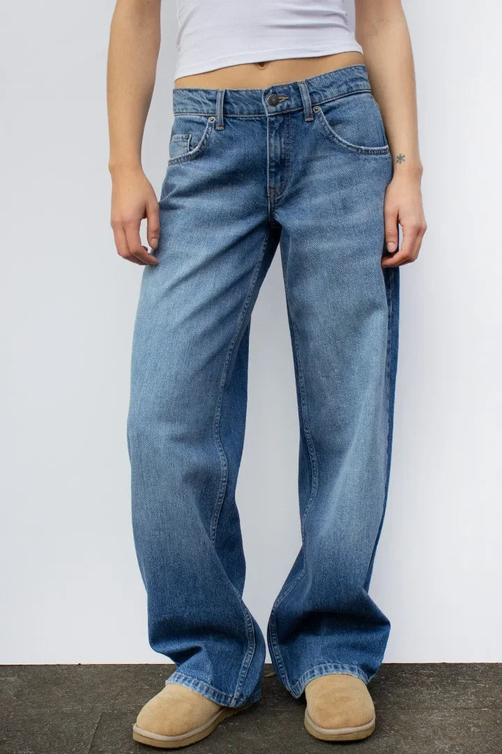 Vintage Distressed Straight-Leg High-Waisted Washing Jeans Loose-Fit Draped Versatile European And American Style Denim Pants