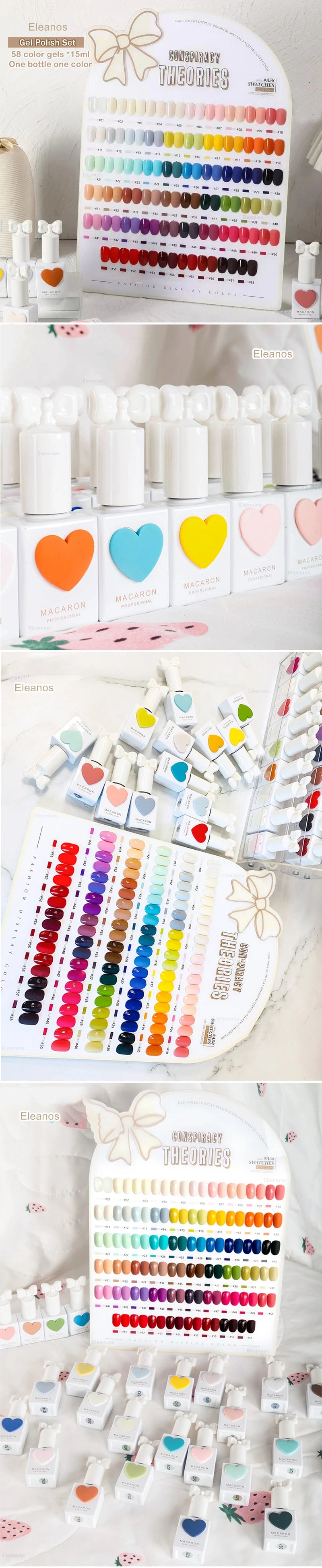 Eleanos 58 Colors Macaron Nail Gel Polish Set TPO FREE Gel Varnishes Nail Salon Wholesale Marnicure UV Gel Learner Kit 15ml