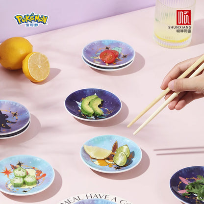 SHUNXIANG Pokémon Licensed Eevee Series Ceramic Plate Set Starry Sky Gift Box 9Pcs Dish Anime Themed Porcelain Tableware Gift