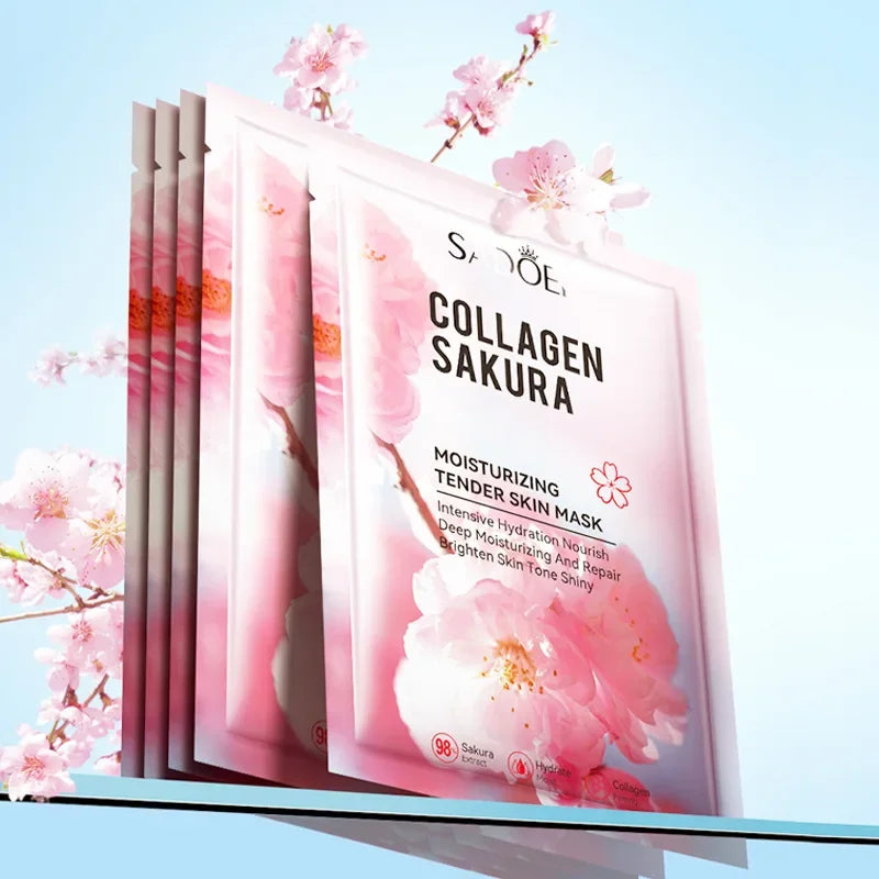 Sadoer Sakura Face Mask Facial Skincare Moisturizing Brightening Hydrating Firming Collagen Facial Masks Face Sheet Mask