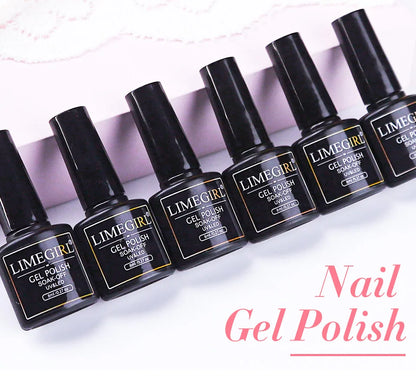 LIMEGIRL 10 Colors Nail Gel Set UV Soak Gel Base Coat Gel with Laser Powder Nail Art DIY Semi-Permanent Gel Varnish Kit
