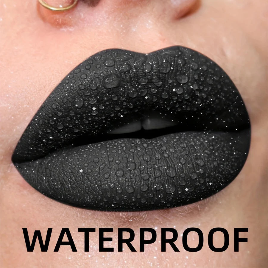 Waterproof Glitter Lipstick Sexy Black Lip Gloss Shiny Lip Tint  Cosmetics Halloween Lips Makeup
