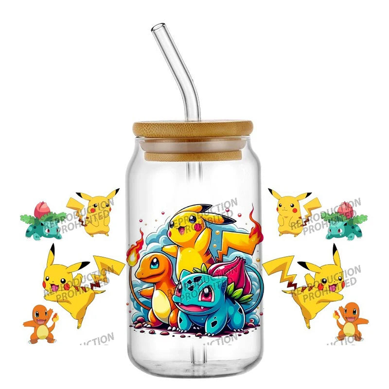 26 New cute Styles Cartoon Pokemon Friends 16oz UV DTF 3D Phone Sticker Decals Wraps Glass Can Cups Creative Craft DIY Gifts