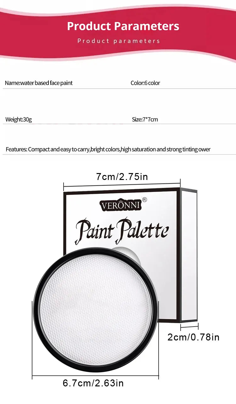 6 Colors Water Activated Face and Body Paint with 1 Brush,Non-Toxic Safe Water Soluble Face Paint for Cosplay,Halloween Makeup