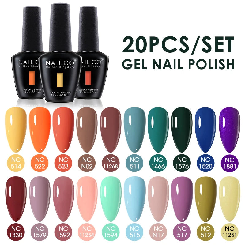 NAILCO 15ml Gel Nail Polish Set 30pcs/Lot Gel Polish Nail Soak Off UV LED Semi-Permanent Varnishes Nail Art Salon Free Shipping