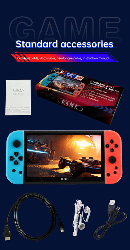 Coopreme X80 Portable Game Console 7-inch HD Large Screen Arcade PS1 Emulator Multi-function Nostalgia Classic PSP Handheld Game