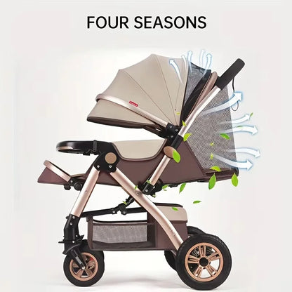 Foldable Baby Stroller Sit & Lie Portable 360° Swivel Front Wheel Trolley Cart Large Two-way Stroller with Sunshade for Infants