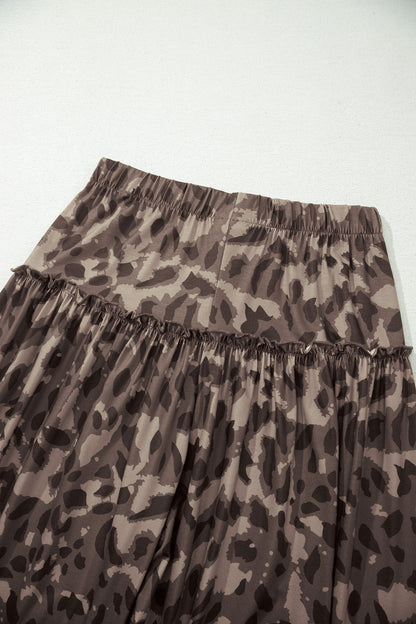 Beige Camo Print Wide Leg Casual Pants