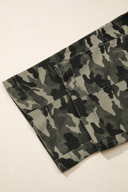 Green Camouflage Print Multi Pocketed Womens Denim Pants