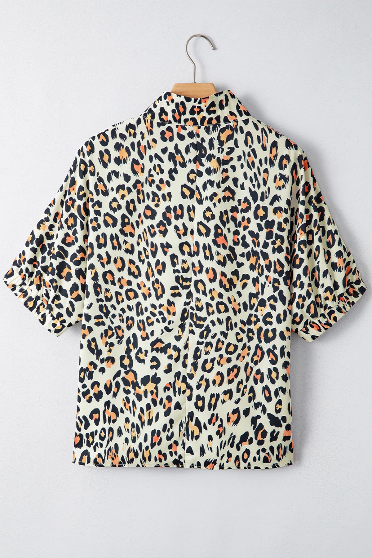 Sky Blue Leopard Color Block Contrast Striped V Neck Half Sleeve Loose Fit Blouse