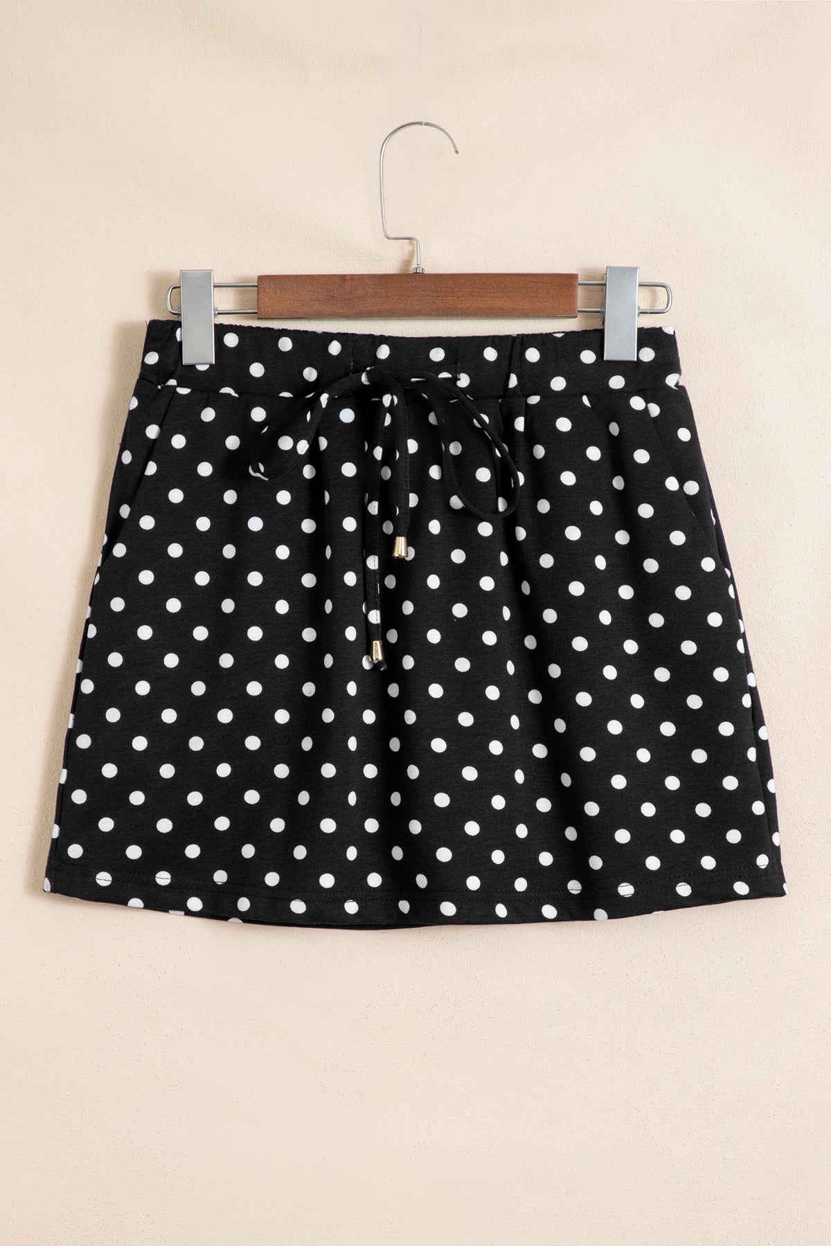 Fiery Red Polka Dot Drawstring Casual Mini Skort