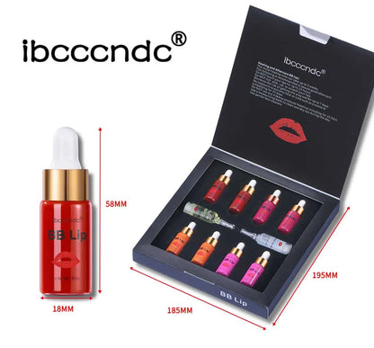Detailed dimensions of ibcccndc BB Lip Serum kit: 195mm box and 58mm ampoules.