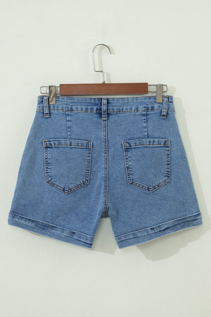 Ivy Seam Detail Pocketed Cuffed Hem Denim Shorts